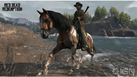 Marston crossing a small river