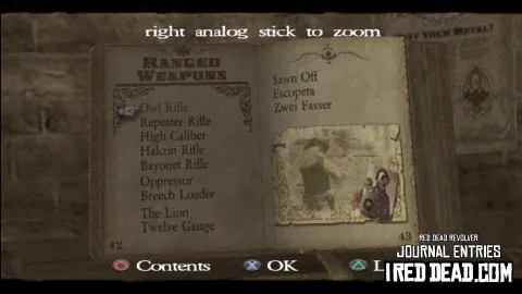 Red Dead Revolver Journal Entry 22 - Ranged Weapons Index