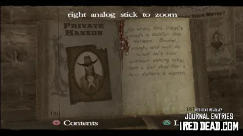 Red Dead Revolver Journal Entry 91 - Private Hanson