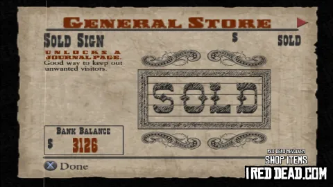 Red Dead Revolver Shop Item Sold Sign