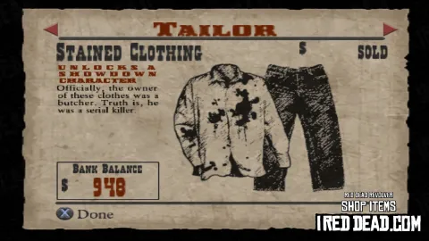 Red Dead Revolver Shop Item Stained Clothing