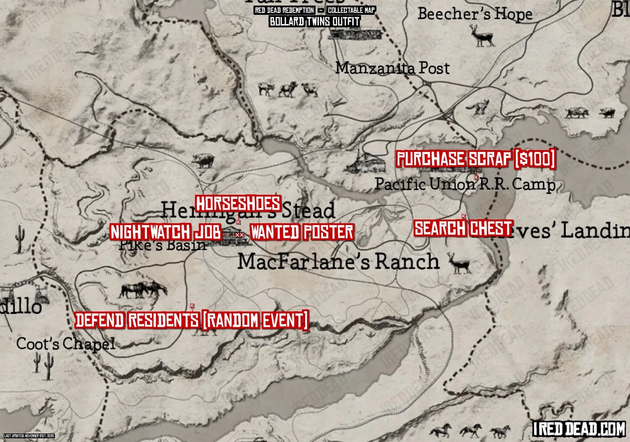 Red Dead Redemption Bollard Twins Outfit Map