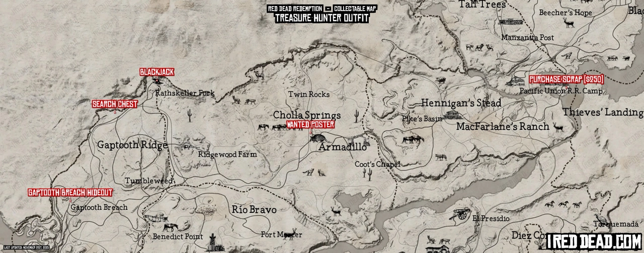 Red Dead Redemption Treasure Hunter Outfit Map