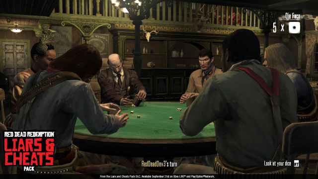 Players examine their hands in Liar's Dice